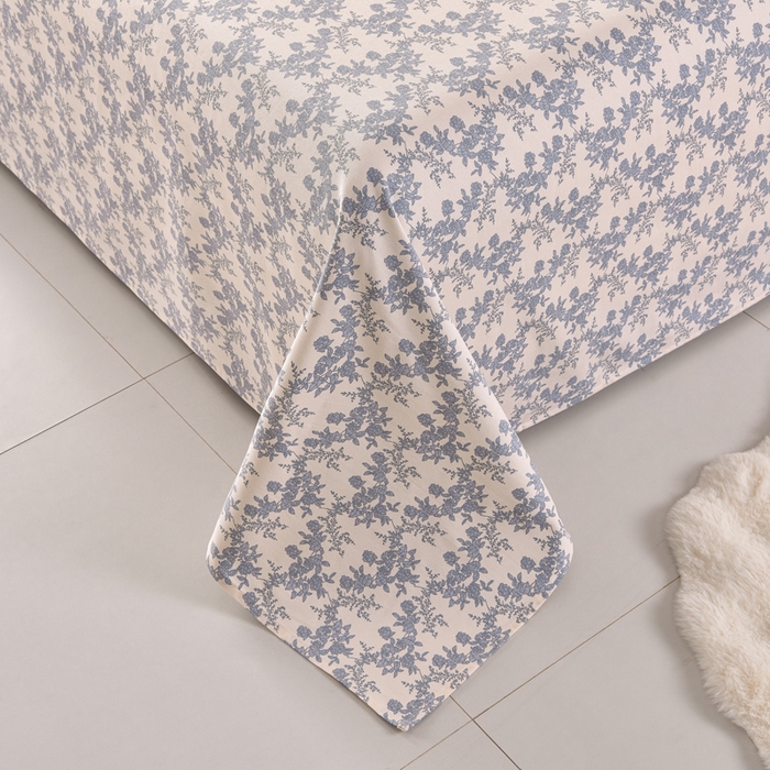 91家纺网 家纺一手货源 找家纺 德比尔斯  2026新款原棉老粗布凉席印花床单三件套 蓝莲花