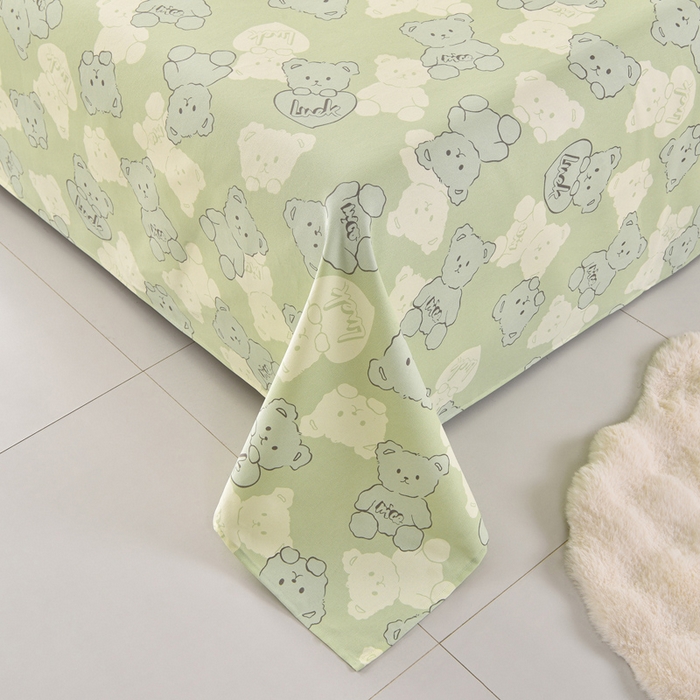 91家纺网 家纺一手货源 找家纺 德比尔斯  2026新款原棉老粗布凉席印花床单三件套 萌熊