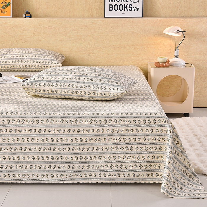 91家纺网 家纺一手货源 找家纺 德比尔斯  2026新款原棉老粗布凉席印花床单三件套 慕夏