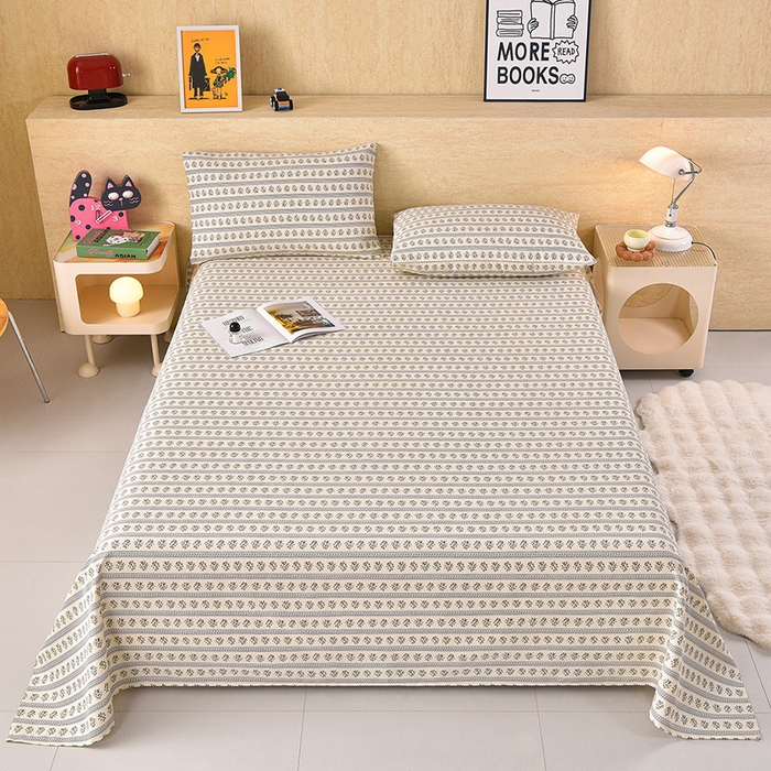 91家纺网 家纺一手货源 找家纺 德比尔斯  2026新款原棉老粗布凉席印花床单三件套 慕夏