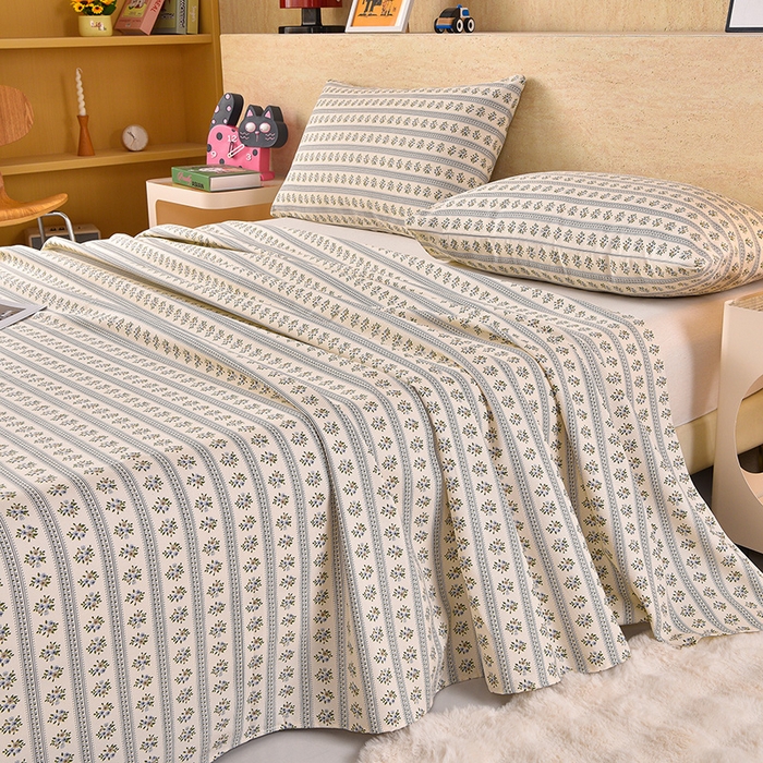 91家纺网 家纺一手货源 找家纺 德比尔斯  2026新款原棉老粗布凉席印花床单三件套 慕夏