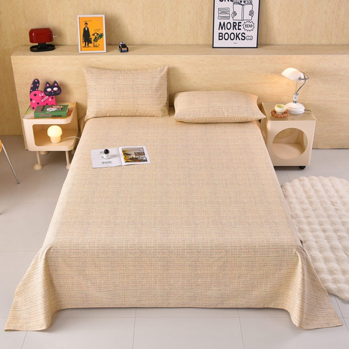 91家纺网 家纺一手货源 找家纺 德比尔斯  2026新款原棉老粗布凉席印花床单三件套 如意棕