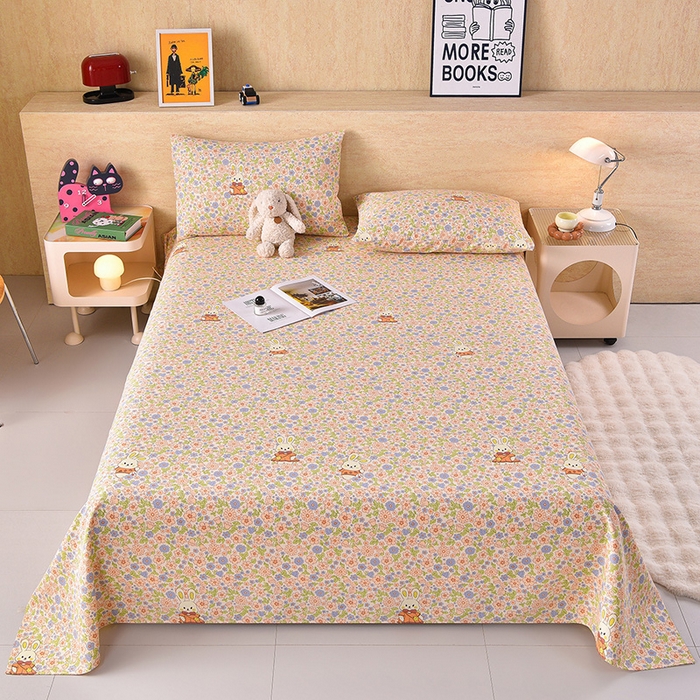 91家纺网 家纺一手货源 找家纺 德比尔斯  2026新款原棉老粗布凉席印花床单三件套 西野暮色