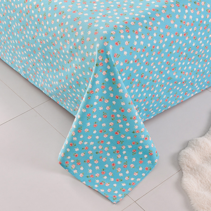 91家纺网 家纺一手货源 找家纺 德比尔斯  2026新款原棉老粗布凉席印花床单三件套 相遇-蓝