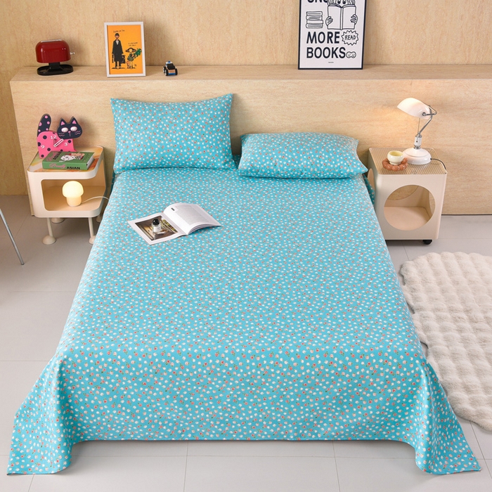 91家纺网 家纺一手货源 找家纺 德比尔斯  2026新款原棉老粗布凉席印花床单三件套 相遇-蓝