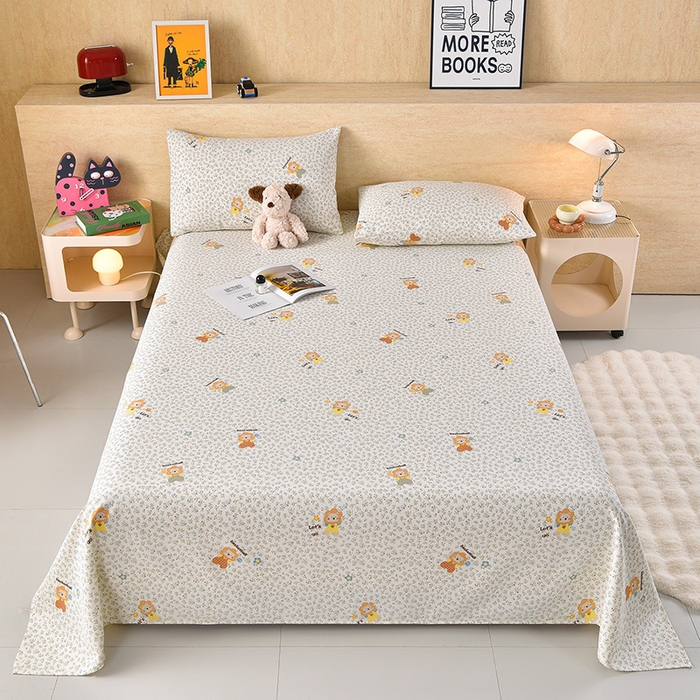 91家纺网 家纺一手货源 找家纺 德比尔斯  2026新款原棉老粗布凉席印花床单三件套 小狮子