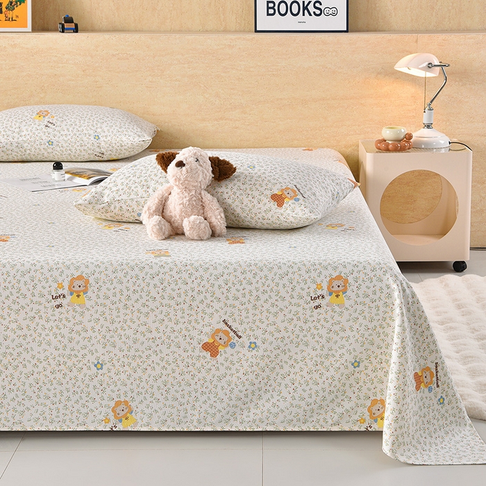 91家纺网 家纺一手货源 找家纺 德比尔斯  2026新款原棉老粗布凉席印花床单三件套 小狮子