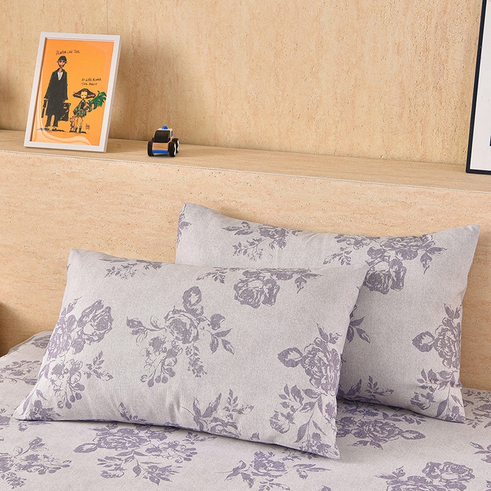 91家纺网 家纺一手货源 找家纺 德比尔斯  2026新款原棉老粗布凉席印花床单三件套 紫嫣