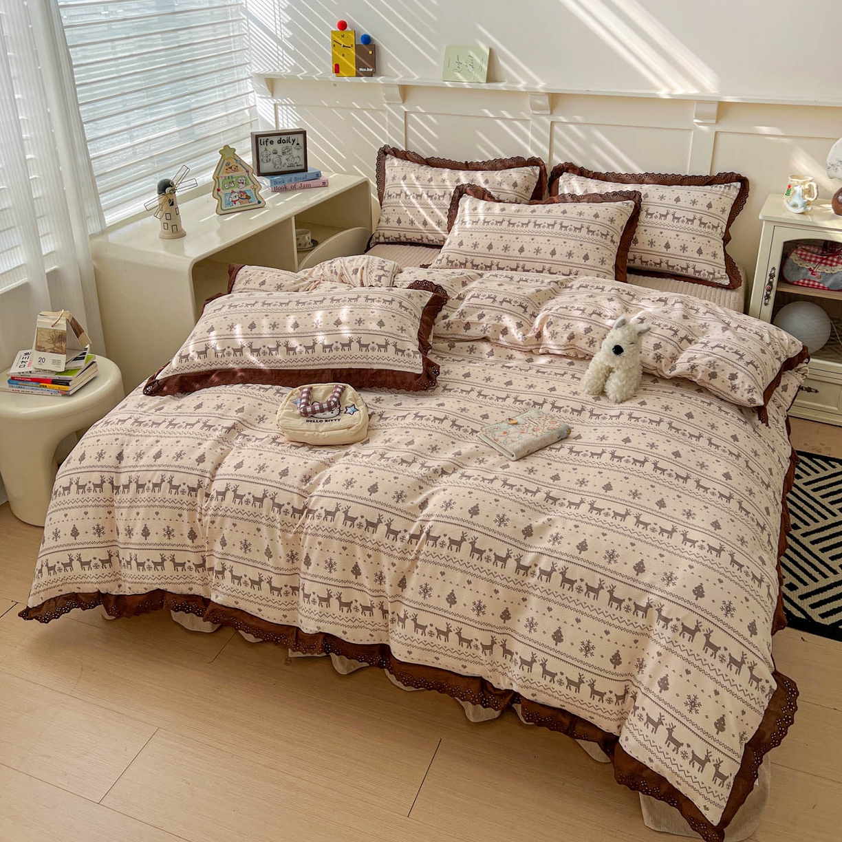 91家纺网 家纺一手货源 找家纺 （总）富米莱（原臻工厂） 2026新款高克重爆款法式全棉纯棉花边四季款加厚色织提花床盖床裙四件套