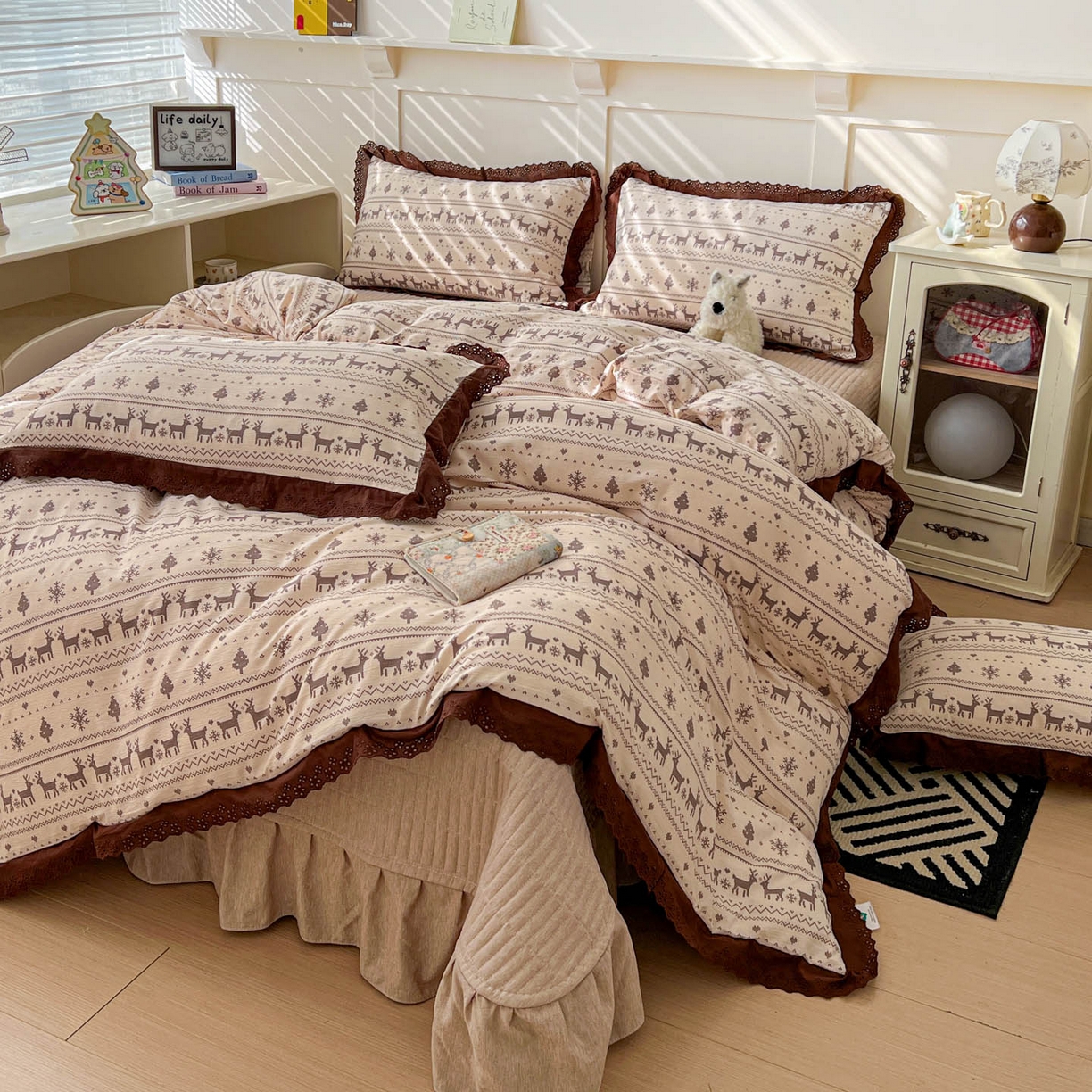 （总）富米莱（原臻工厂） 2026新款高克重爆款法式全棉纯棉花边四季款加厚色织提花床盖床裙四件套