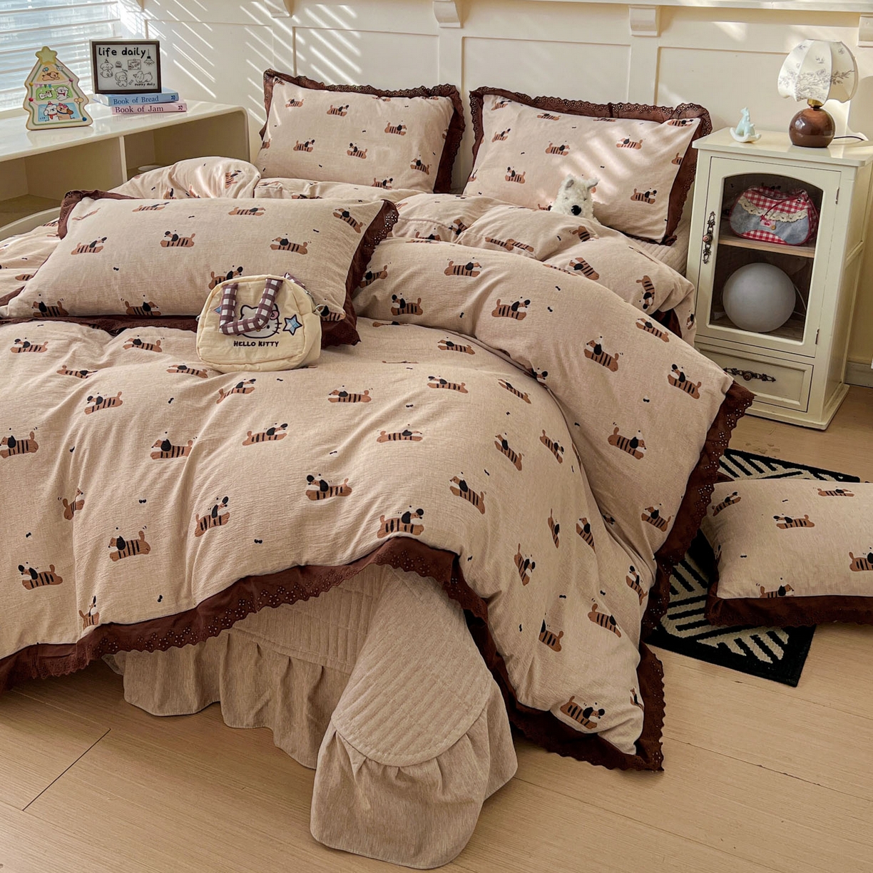 91家纺网 家纺一手货源 找家纺 （总）富米莱（原臻工厂） 2026新款高克重爆款法式全棉纯棉花边四季款加厚色织提花床盖床裙四件套