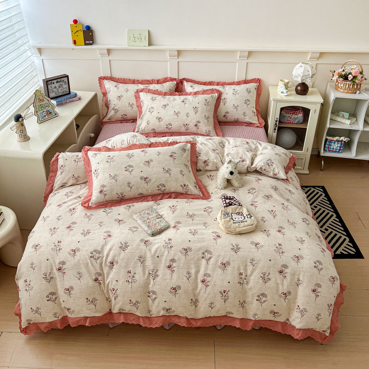 91家纺网 家纺一手货源 找家纺 富米莱（原臻工厂） 2026新款高克重爆款法式全棉纯棉花边四季款加厚色织提花床盖床裙四件套 提花-野蔷薇