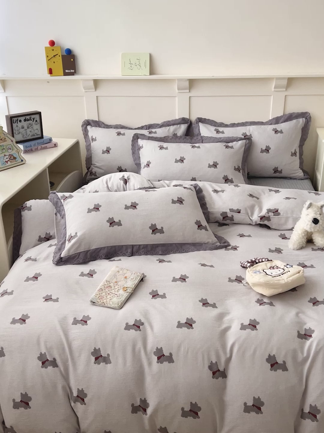 91家纺网 家纺一手货源 找家纺 富米莱（原臻工厂） 2026新款高克重爆款法式全棉纯棉花边四季款加厚色织提花床盖床裙四件套 提花-汪星人