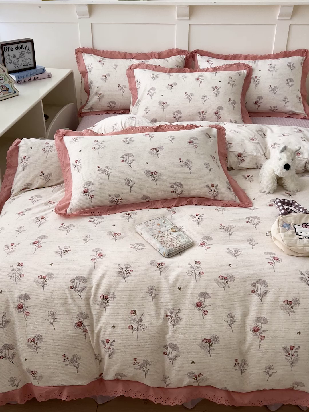 91家纺网 家纺一手货源 找家纺 富米莱（原臻工厂） 2026新款高克重爆款法式全棉纯棉花边四季款加厚色织提花床盖床裙四件套 提花-野蔷薇