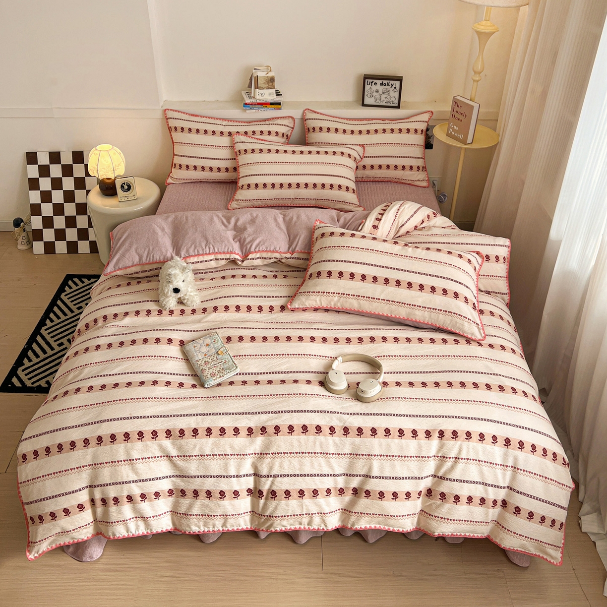 91家纺网 家纺一手货源 找家纺 （总）富米莱（原臻工厂） 2026春夏新款色织提花贝壳边床盖床裙四件套