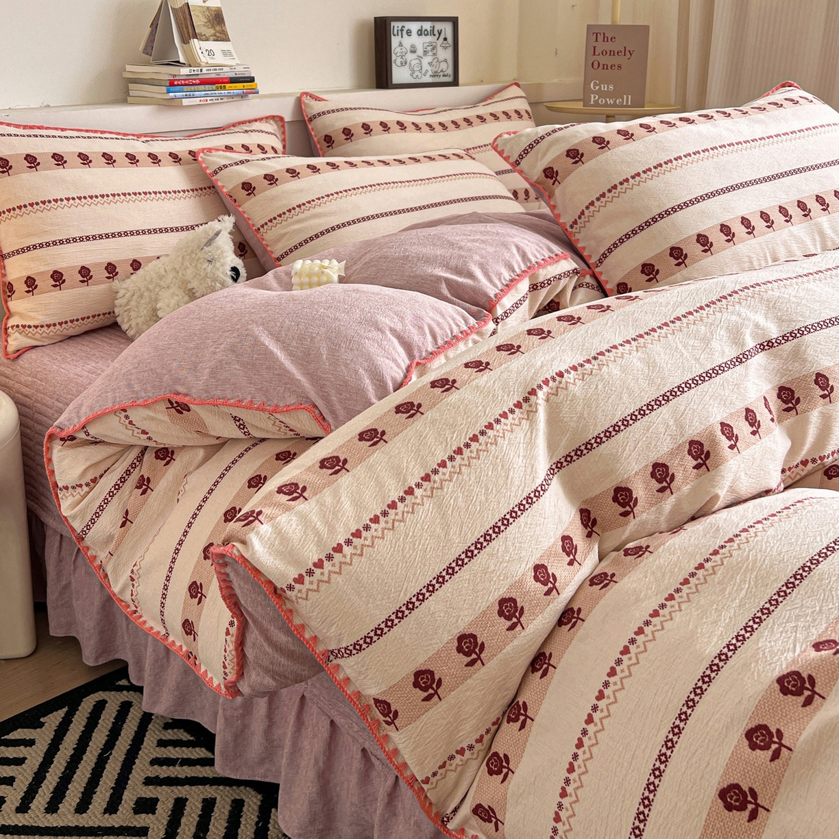 91家纺网 家纺一手货源 找家纺 （总）富米莱（原臻工厂） 2026春夏新款色织提花贝壳边床盖床裙四件套