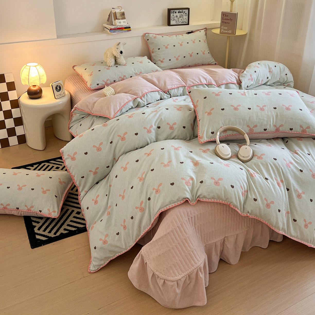 91家纺网 家纺一手货源 找家纺 （总）富米莱（原臻工厂） 2026春夏新款色织提花贝壳边床盖床裙四件套