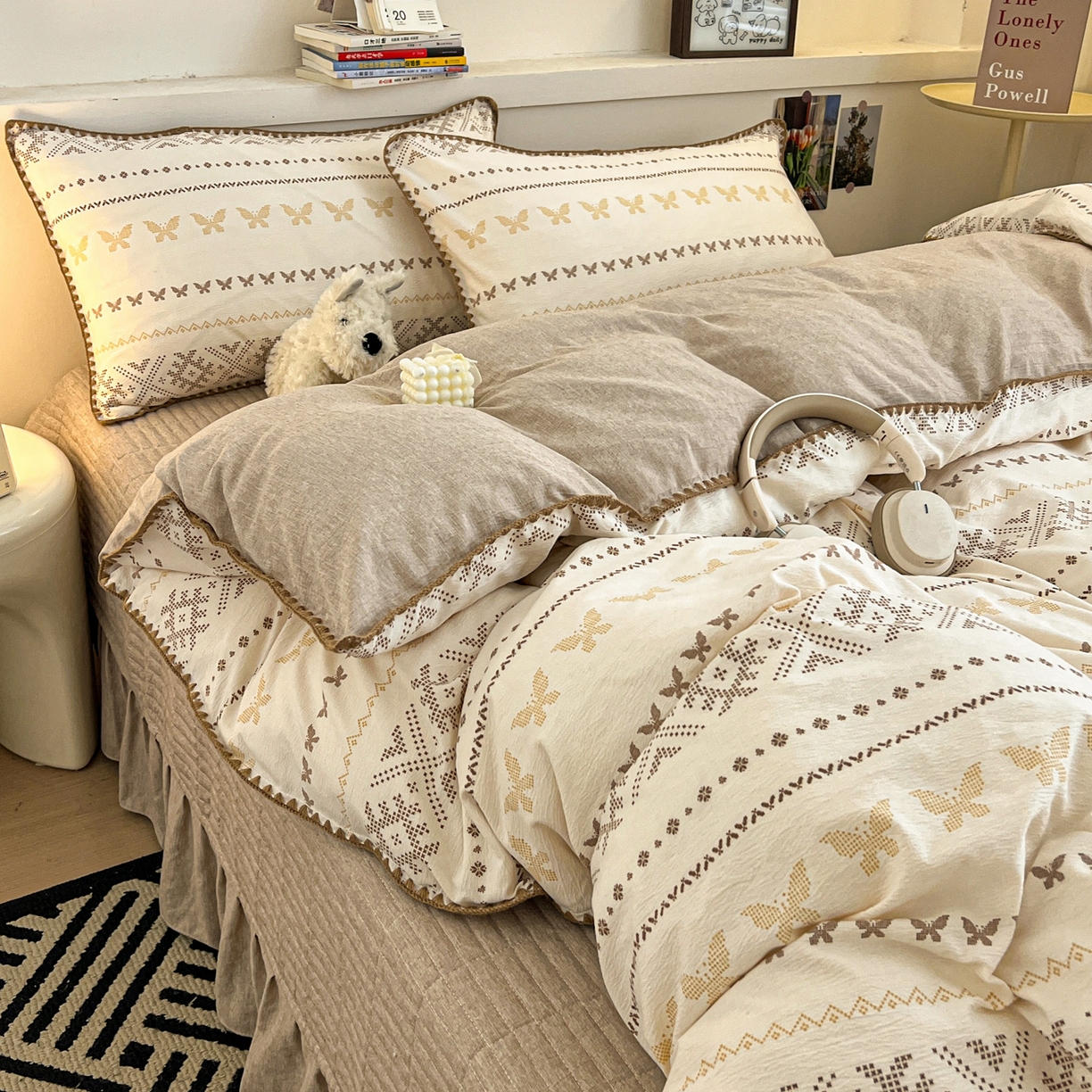 91家纺网 家纺一手货源 找家纺 富米莱（原臻工厂） 2026春夏新款色织提花贝壳边床盖床裙四件套 贝壳边-森屿