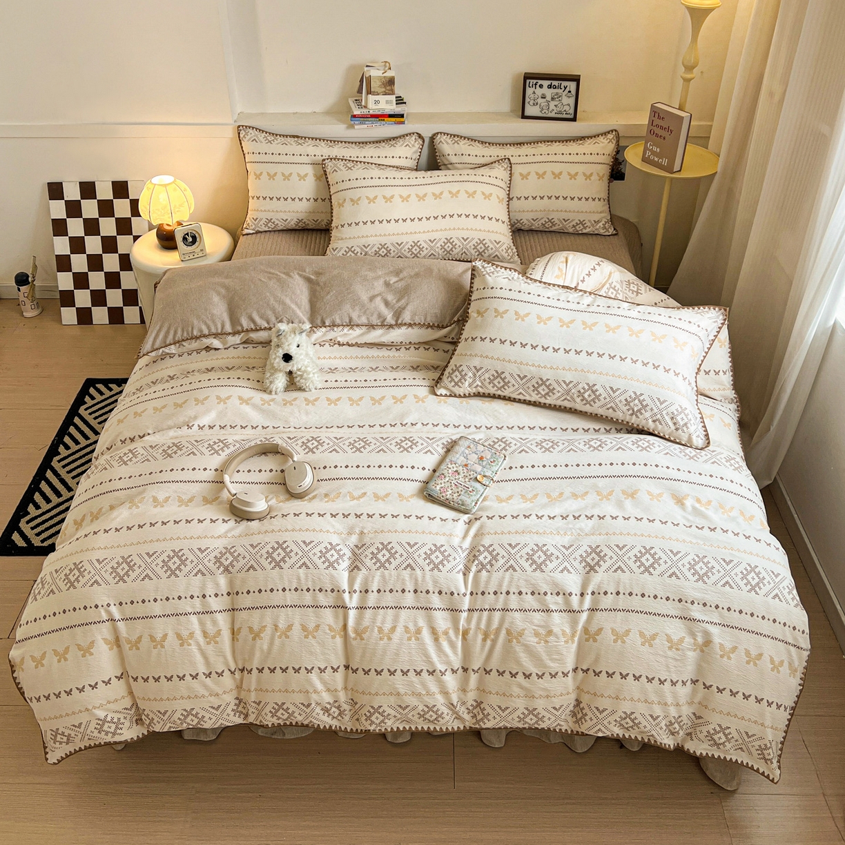 91家纺网 家纺一手货源 找家纺 富米莱（原臻工厂） 2026春夏新款色织提花贝壳边床盖床裙四件套 贝壳边-森屿