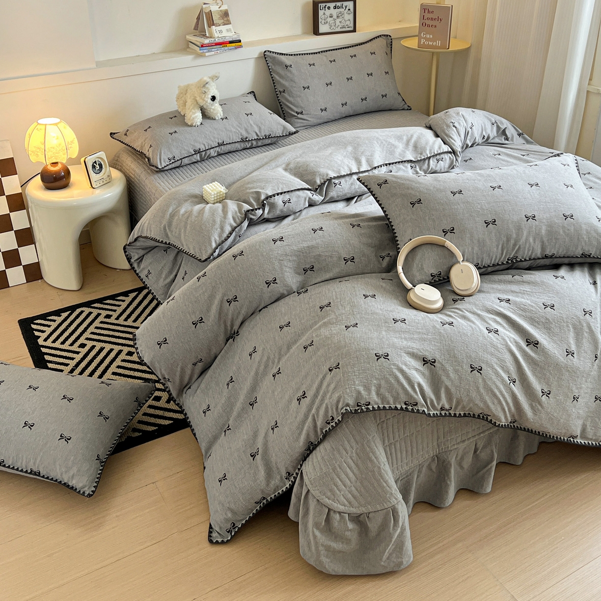 富米莱（原臻工厂） 2026春夏新款色织提花贝壳边床盖床裙四件套 贝壳边-少女心