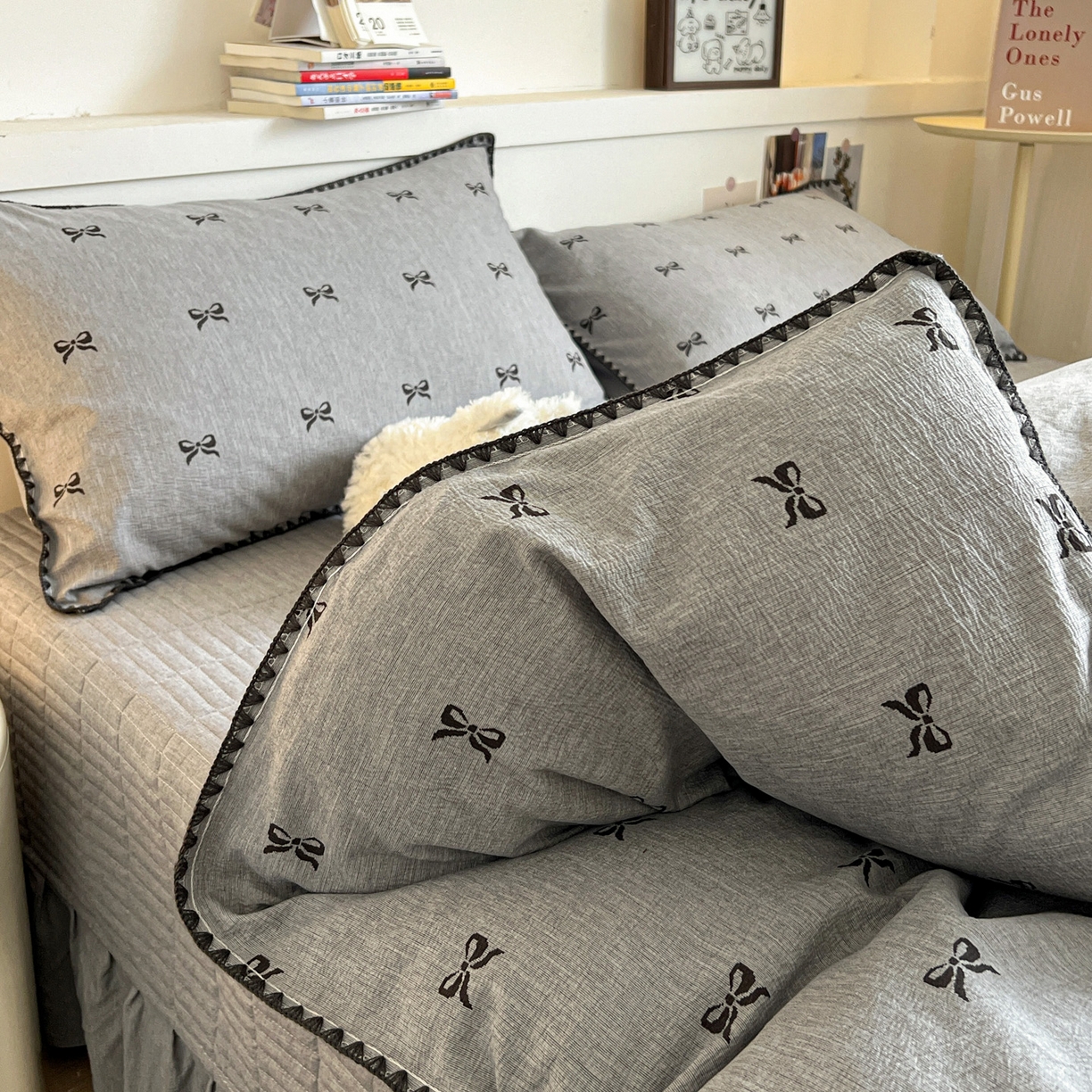 91家纺网 家纺一手货源 找家纺 富米莱（原臻工厂） 2026春夏新款色织提花贝壳边床盖床裙四件套 贝壳边-少女心