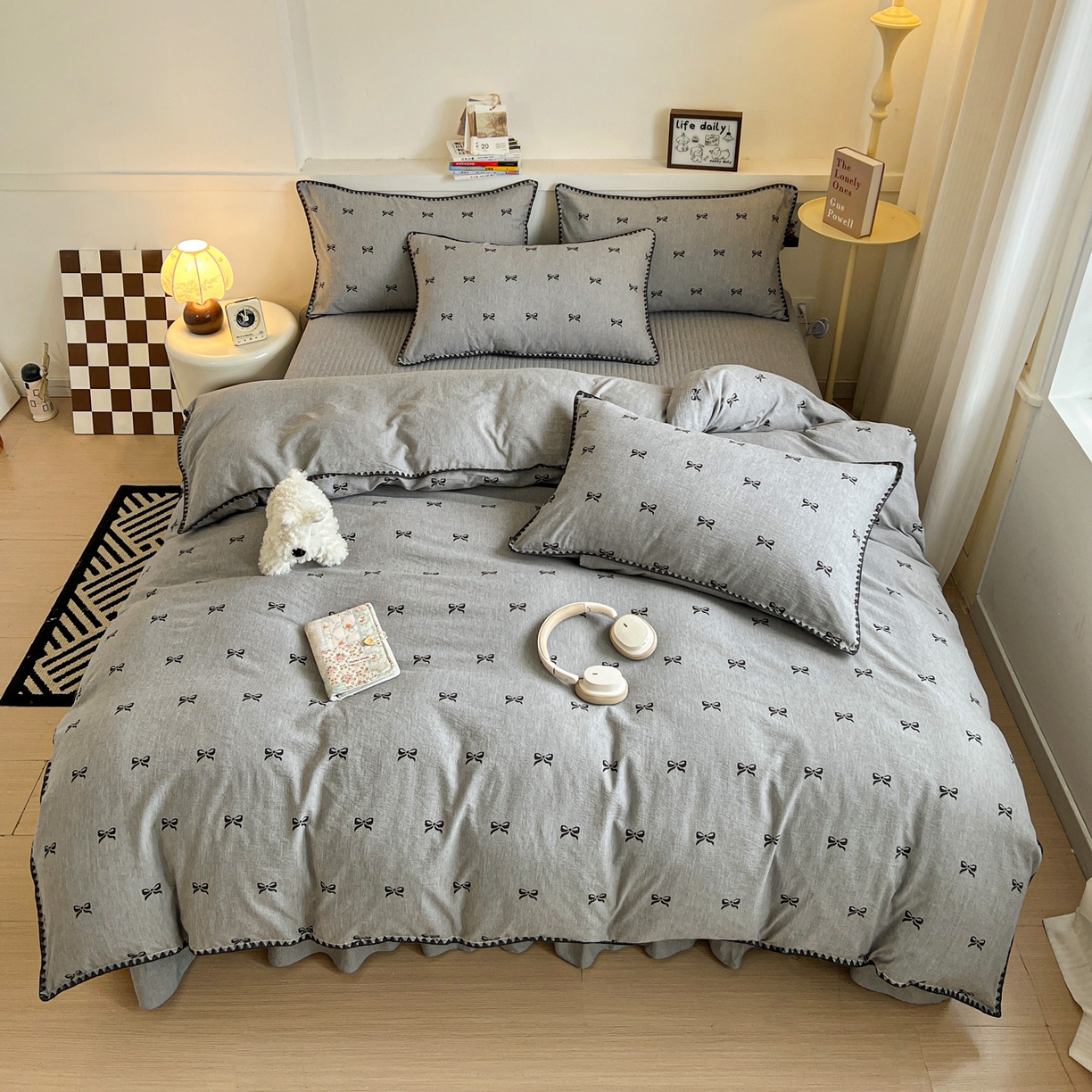 91家纺网 家纺一手货源 找家纺 富米莱（原臻工厂） 2026春夏新款色织提花贝壳边床盖床裙四件套 贝壳边-少女心