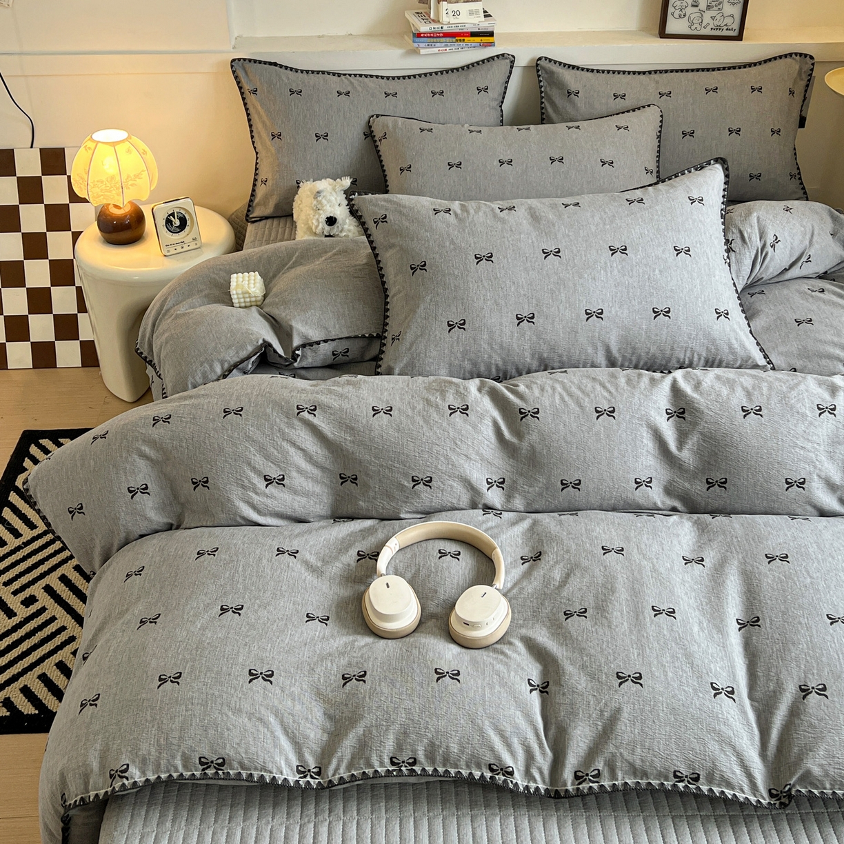 91家纺网 家纺一手货源 找家纺 富米莱（原臻工厂） 2026春夏新款色织提花贝壳边床盖床裙四件套 贝壳边-少女心