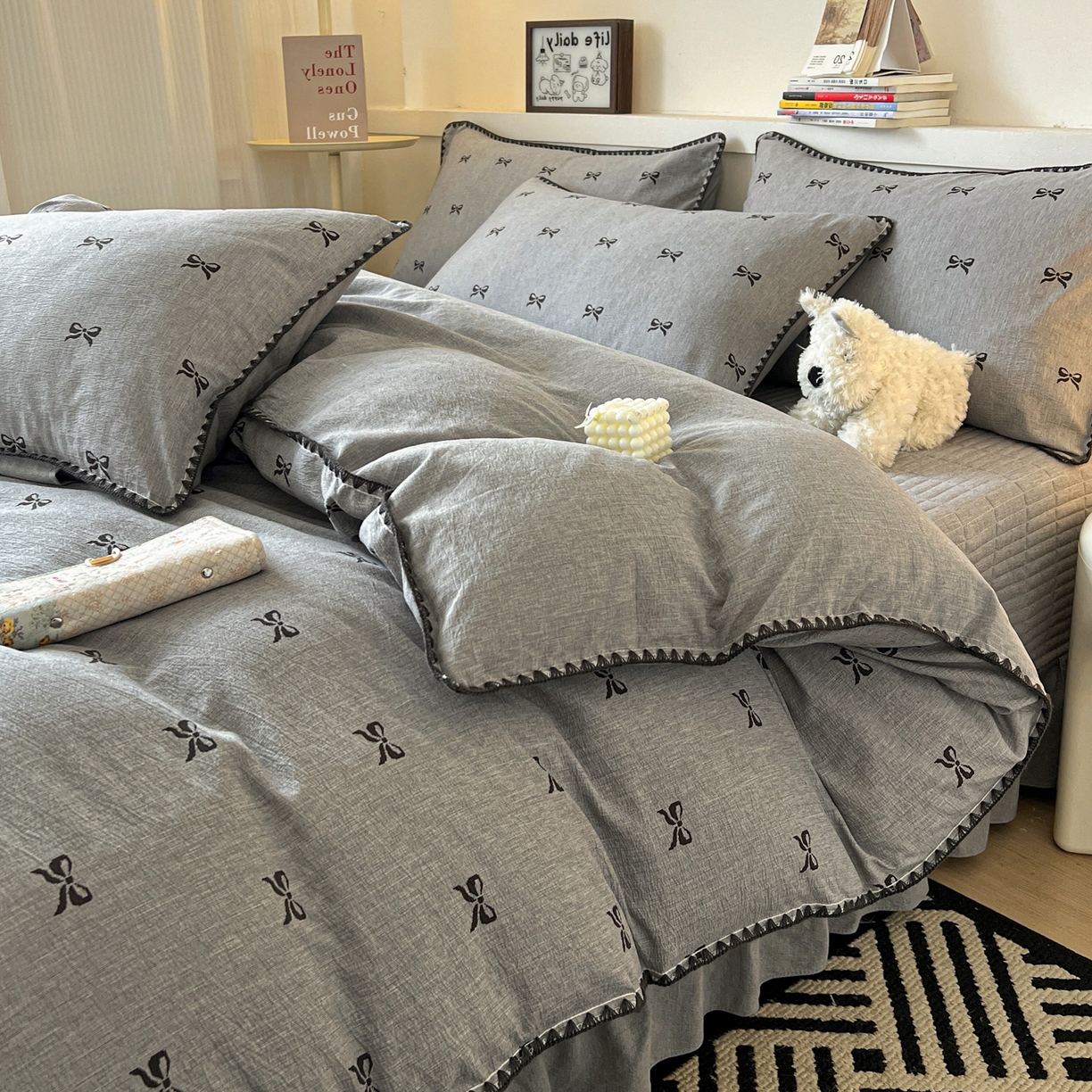 91家纺网 家纺一手货源 找家纺 富米莱（原臻工厂） 2026春夏新款色织提花贝壳边床盖床裙四件套 贝壳边-少女心