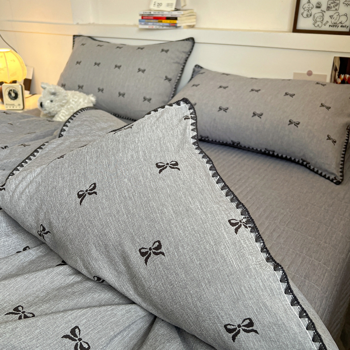 91家纺网 家纺一手货源 找家纺 富米莱（原臻工厂） 2026春夏新款色织提花贝壳边床盖床裙四件套 贝壳边-少女心