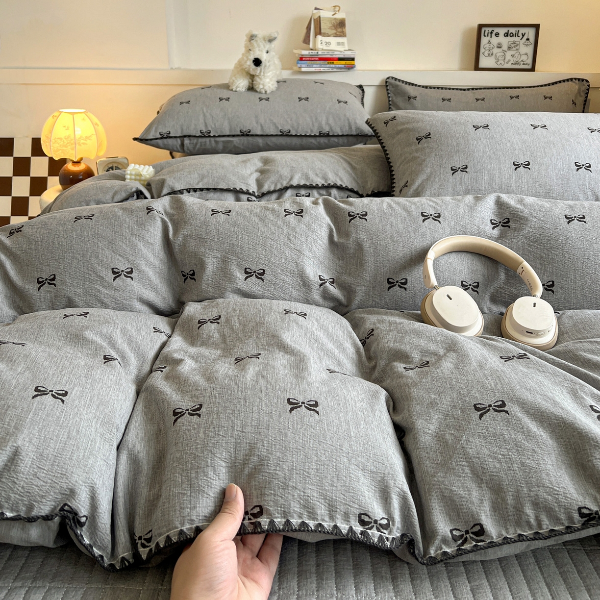 91家纺网 家纺一手货源 找家纺 富米莱（原臻工厂） 2026春夏新款色织提花贝壳边床盖床裙四件套 贝壳边-少女心