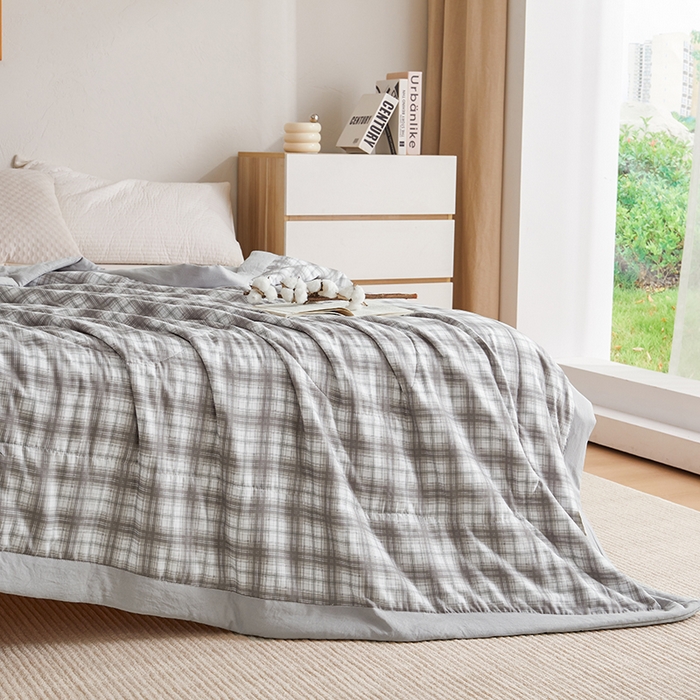 91家纺网 家纺一手货源 找家纺 织雅漫 2026新款水洗棉夏被空调被夏凉被 浅灰