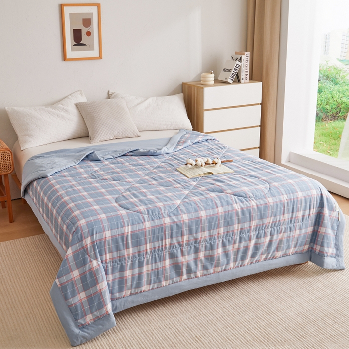 91家纺网 家纺一手货源 找家纺 织雅漫 2026新款水洗棉夏被空调被夏凉被 知夏-蓝