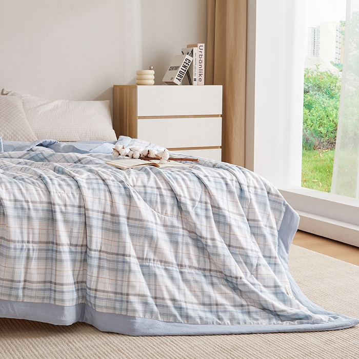 91家纺网 家纺一手货源 找家纺 织雅漫 2026新款水洗棉夏被空调被夏凉被 浅蓝