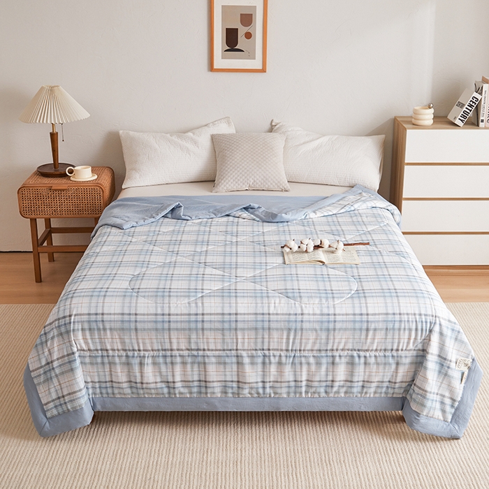 91家纺网 家纺一手货源 找家纺 织雅漫 2026新款水洗棉夏被空调被夏凉被 浅蓝