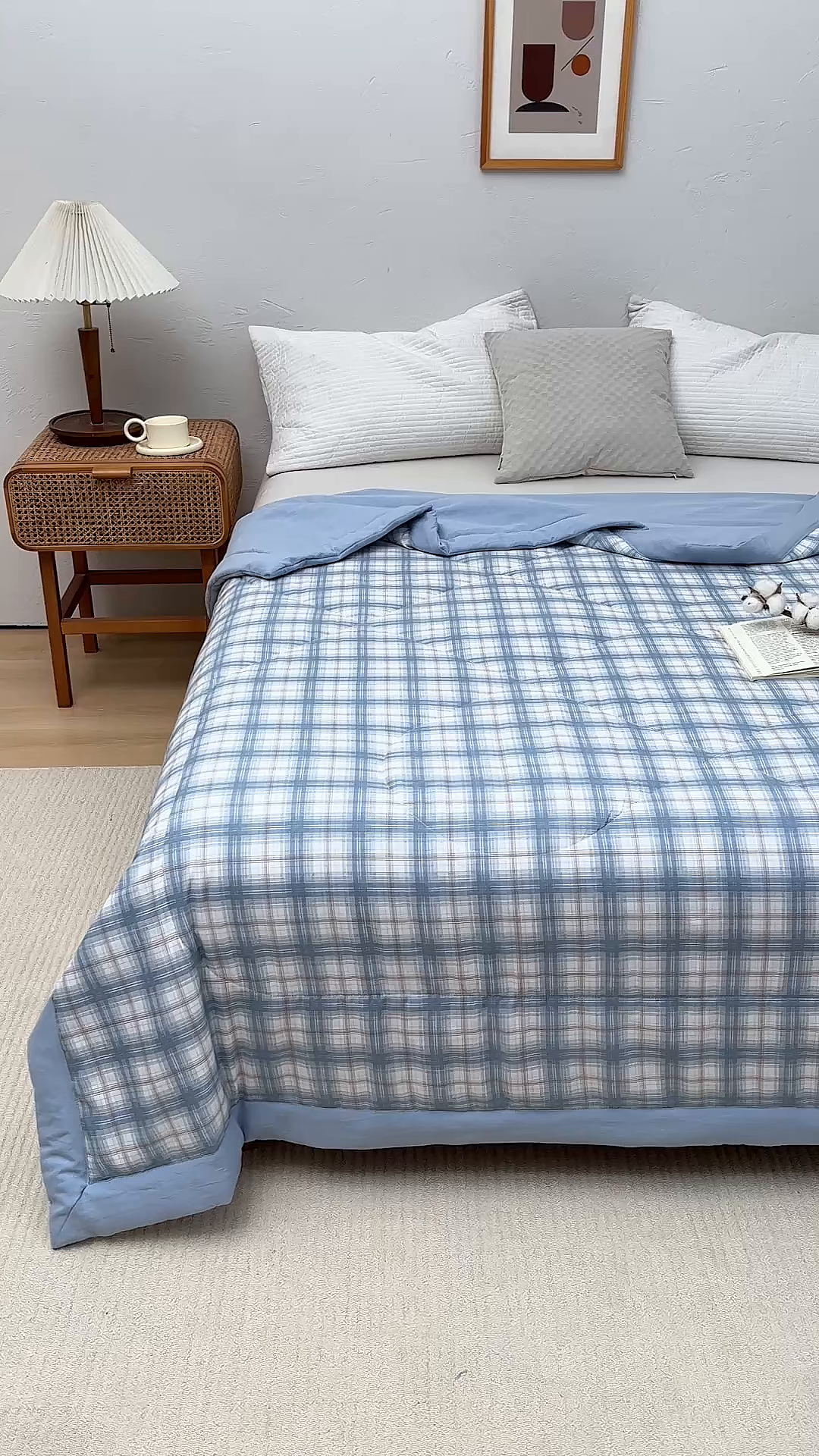 91家纺网 家纺一手货源 找家纺 织雅漫 2026新款水洗棉夏被空调被夏凉被 浅蓝