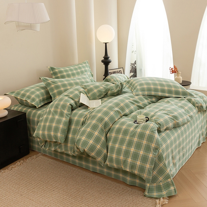 91家纺网 家纺一手货源 找家纺 喜四方 2026新款全棉色织水洗棉四件套 梦田