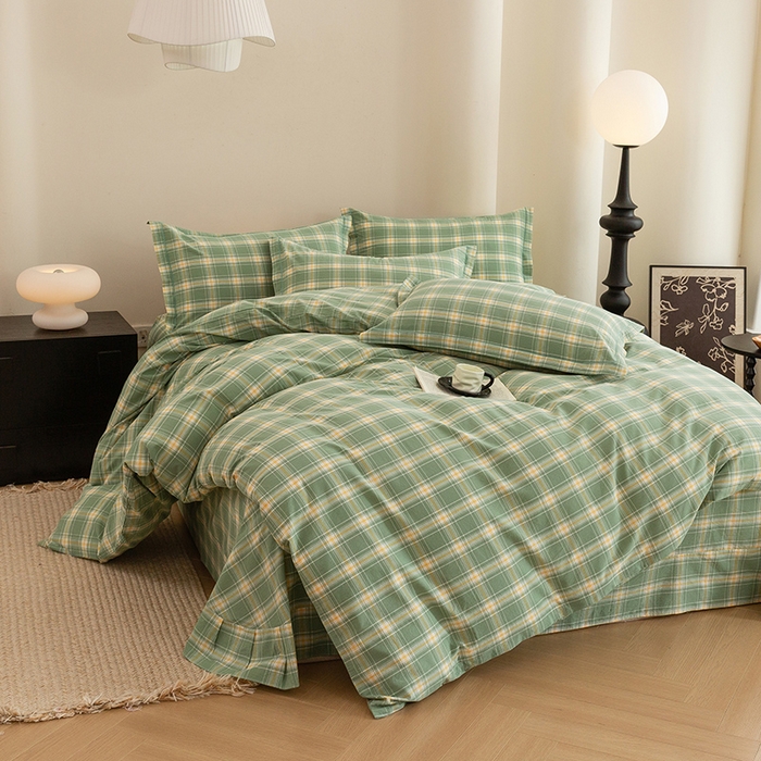 91家纺网 家纺一手货源 找家纺 喜四方 2026新款全棉色织水洗棉四件套 梦田