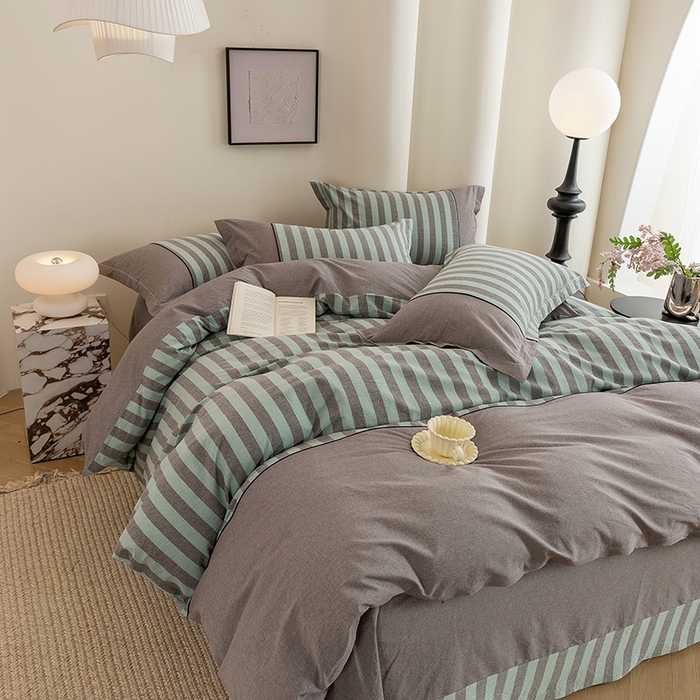 91家纺网 家纺一手货源 找家纺 （总）喜四方 2026新款100%全棉纯棉色织水洗棉花边工艺款四件套-系列二