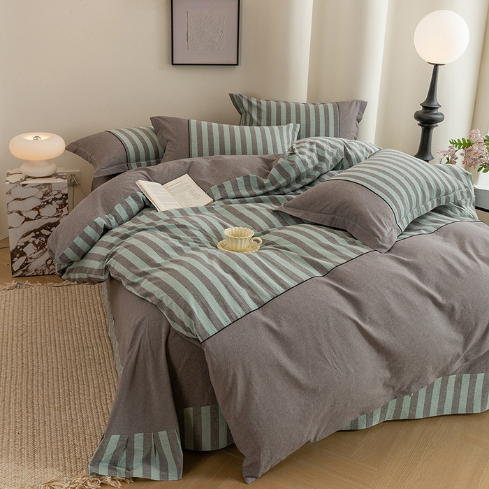 91家纺网 家纺一手货源 找家纺 （总）喜四方 2026新款100%全棉纯棉色织水洗棉花边工艺款四件套-系列二