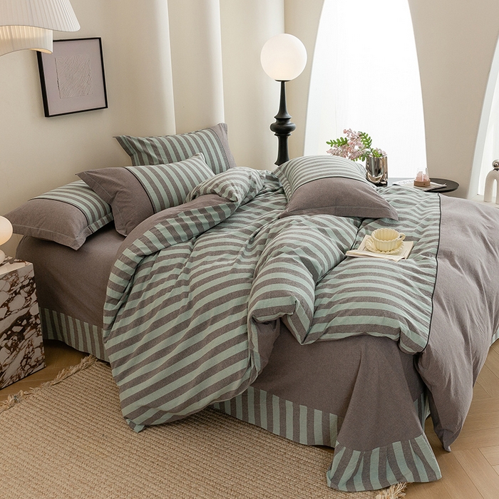 91家纺网 家纺一手货源 找家纺 （总）喜四方 2026新款100%全棉纯棉色织水洗棉花边工艺款四件套-系列二