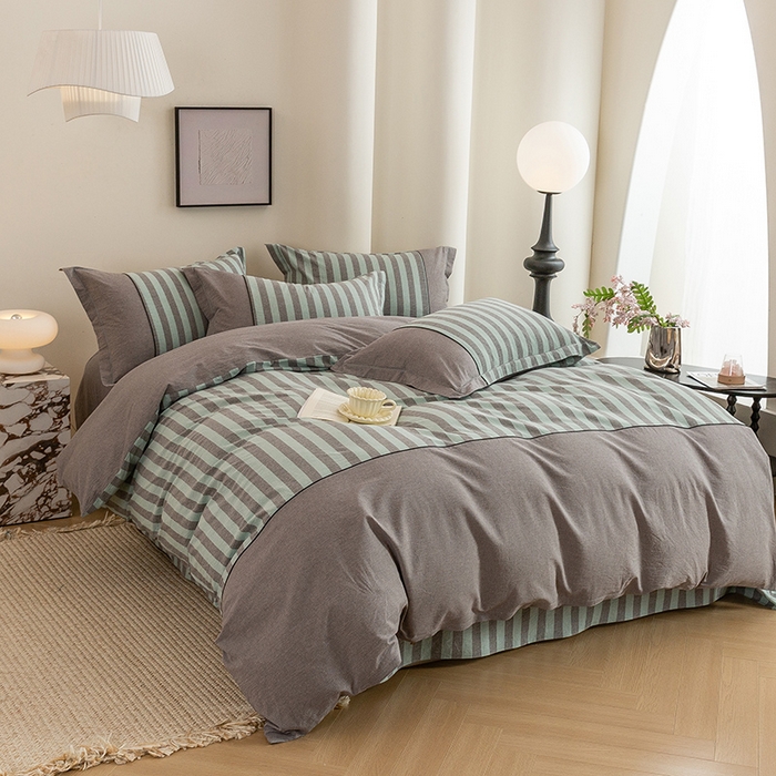 91家纺网 家纺一手货源 找家纺 （总）喜四方 2026新款100%全棉纯棉色织水洗棉花边工艺款四件套-系列二