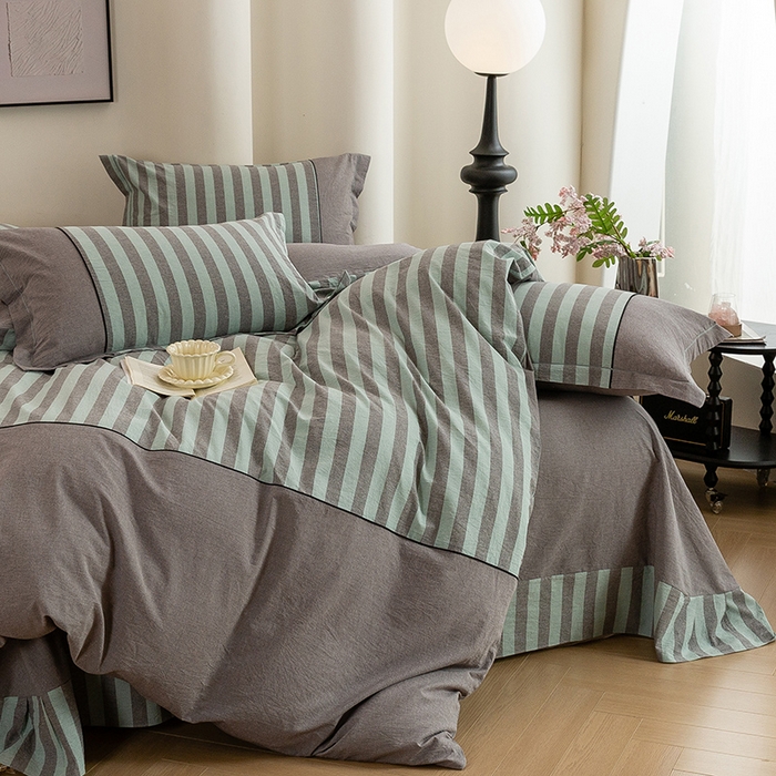 91家纺网 家纺一手货源 找家纺 喜四方 2026新款100%全棉纯棉色织水洗棉花边工艺款四件套-系列二 马克-兰