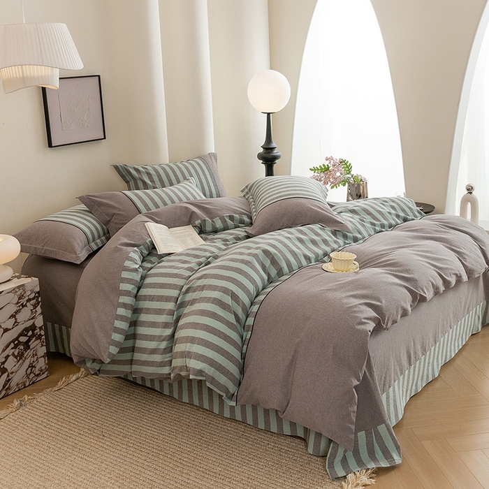 91家纺网 家纺一手货源 找家纺 喜四方 2026新款100%全棉纯棉色织水洗棉花边工艺款四件套-系列二 马克-兰