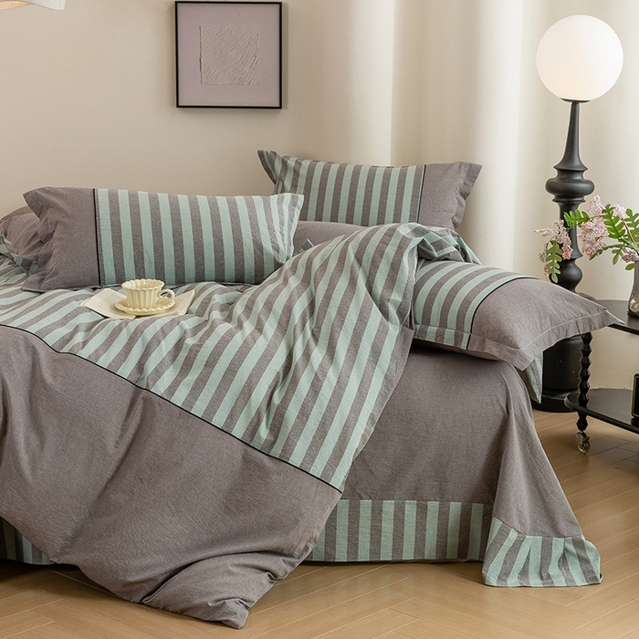 91家纺网 家纺一手货源 找家纺 喜四方 2026新款100%全棉纯棉色织水洗棉花边工艺款四件套-系列二 马克-兰