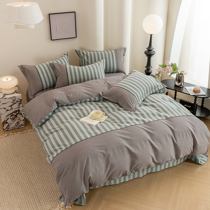 91家纺网 家纺一手货源 找家纺 喜四方 2026新款100%全棉纯棉色织水洗棉花边工艺款四件套-系列二 马克-兰