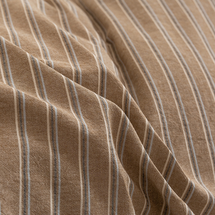 91家纺网 家纺一手货源 找家纺 喜四方 2026新款100%全棉纯棉色织水洗棉花边工艺款四件套-系列二 暮川（咖）