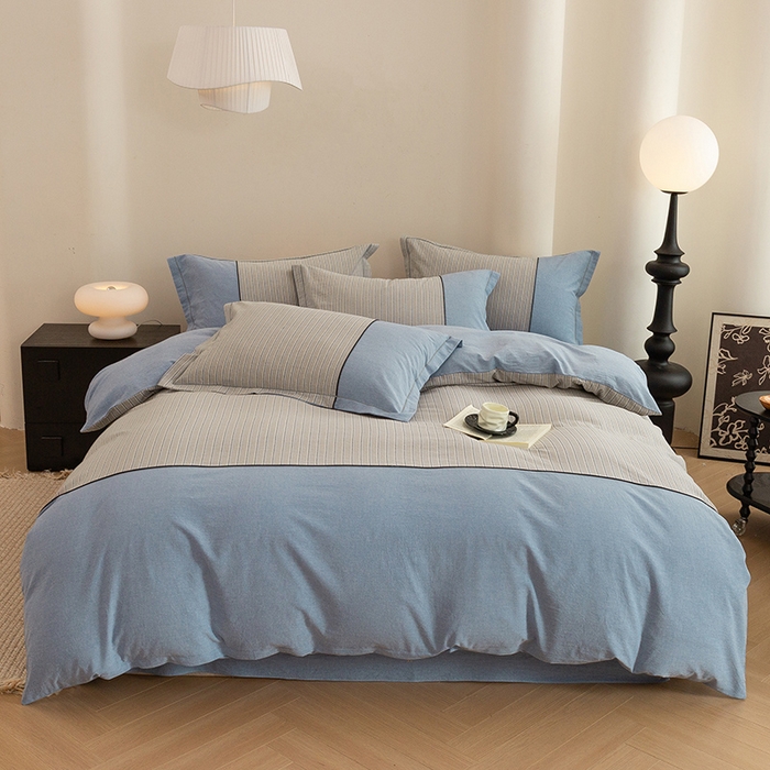 91家纺网 家纺一手货源 找家纺 （总）喜四方 2026新款100%全棉纯棉色织水洗棉花边工艺款四件套-系列二