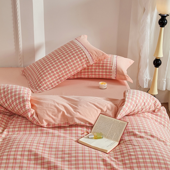 91家纺网 家纺一手货源 找家纺 （总）喜四方 2026新款100%全棉纯棉色织水洗棉花边工艺款四件套-系列一