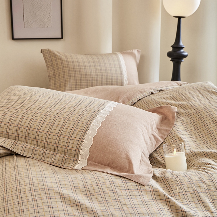 91家纺网 家纺一手货源 找家纺 喜四方 2026新款100%全棉纯棉色织水洗棉花边工艺款四件套-系列一 北辰