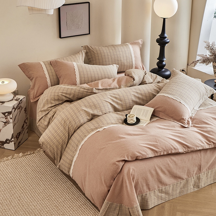 91家纺网 家纺一手货源 找家纺 喜四方 2026新款100%全棉纯棉色织水洗棉花边工艺款四件套-系列一 北辰